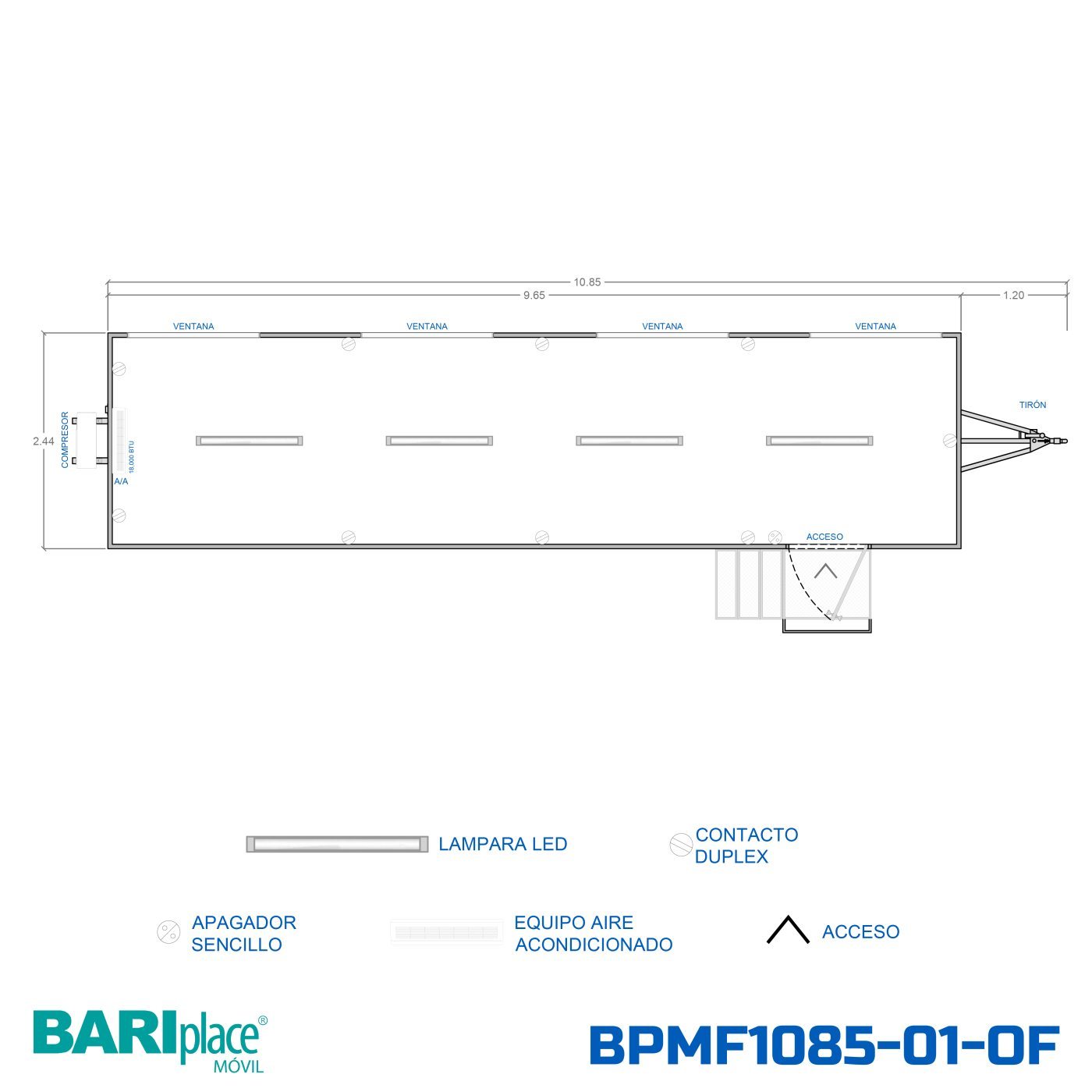 Plano en planta del modelo BPMF1085-01-OF