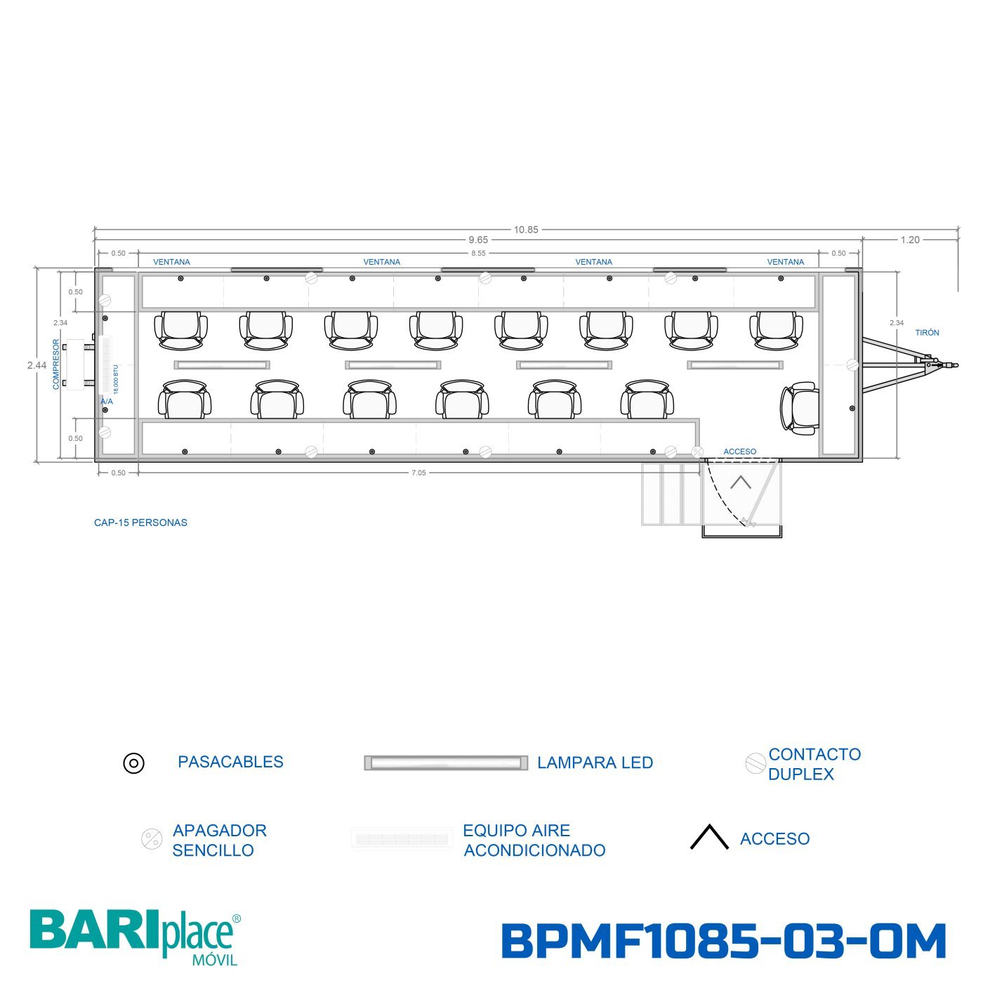 Plano en planta del modelo BPMF1085-03-OM