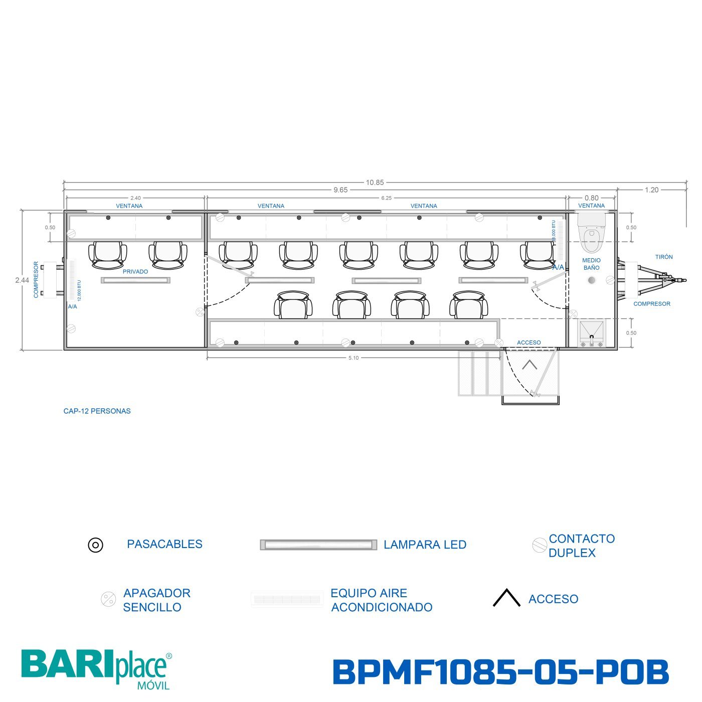 Plano en planta del modelo BPMF1085-05-POB