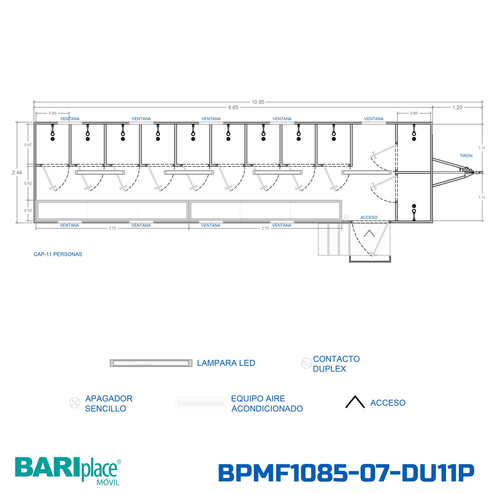 Plano en planta del modelo BPMF1085-07-DU11P