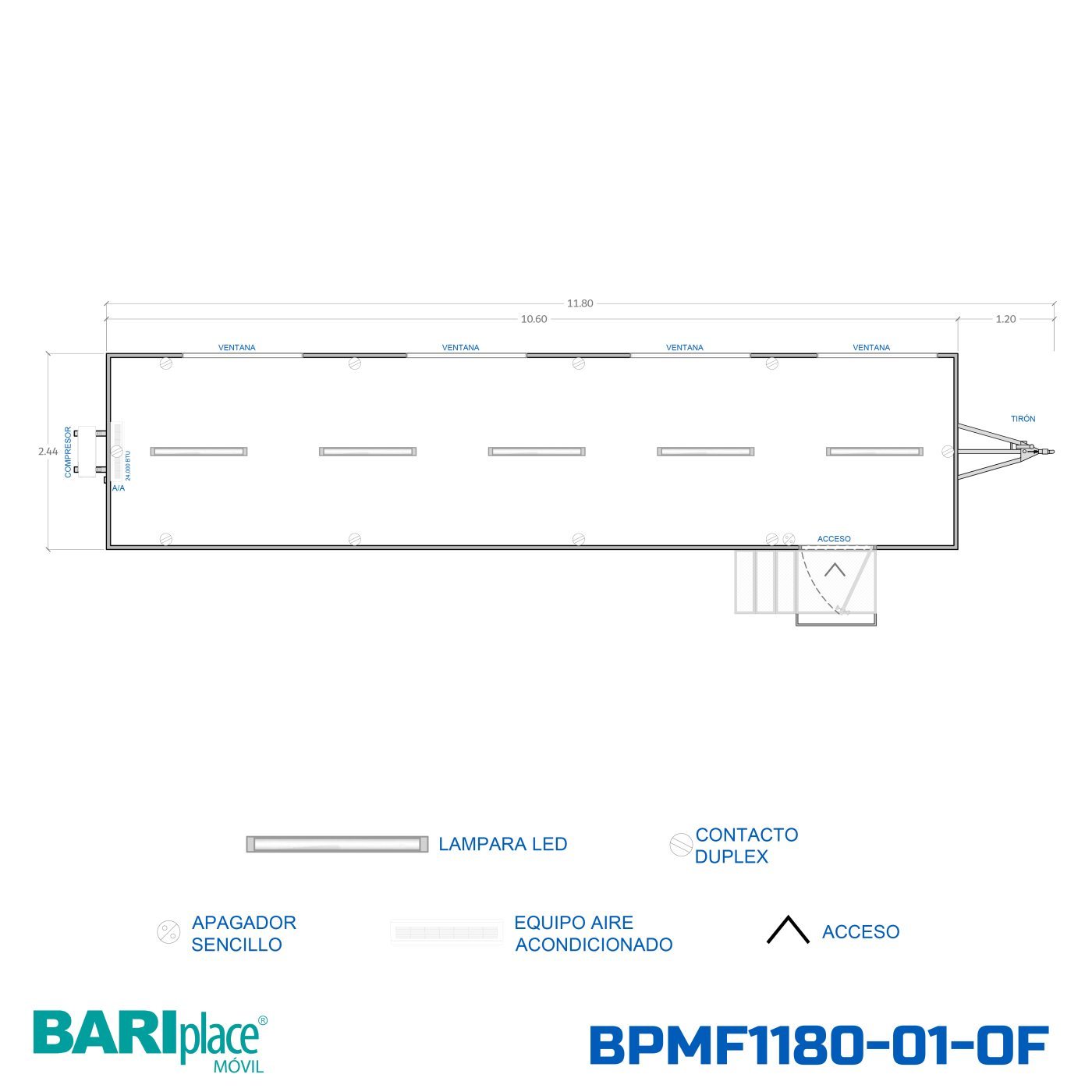 Plano en planta del modelo BPMF1180-01-OF
