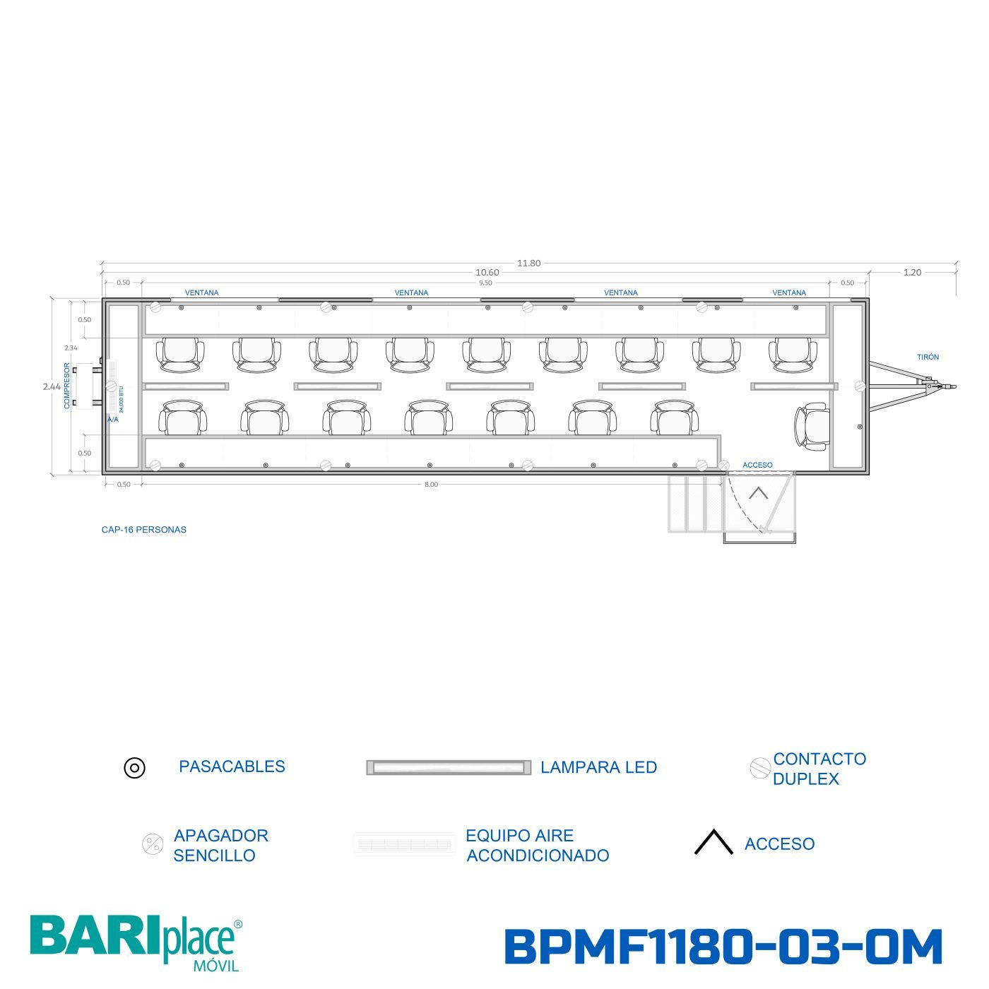 Plano en planta del modelo BPMF1180-03-OM