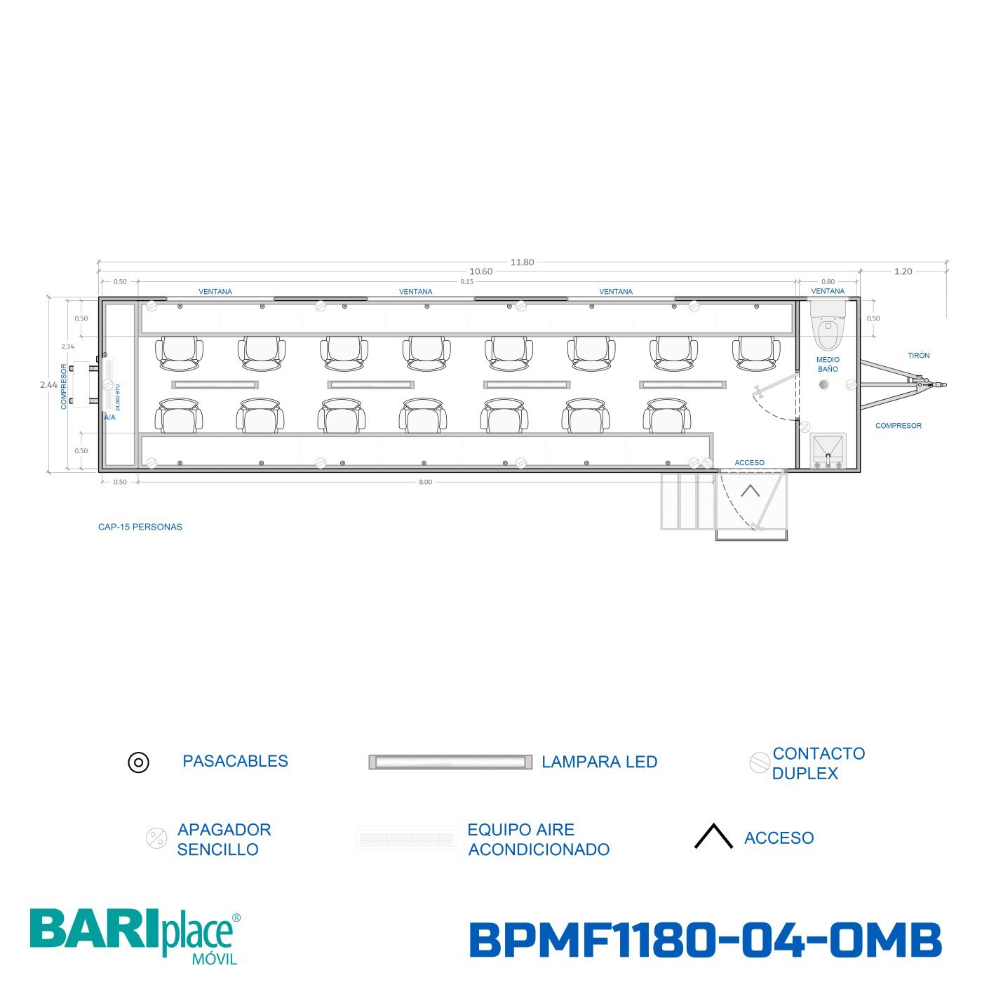 Plano en planta del modelo BPMF1180-04-OMB