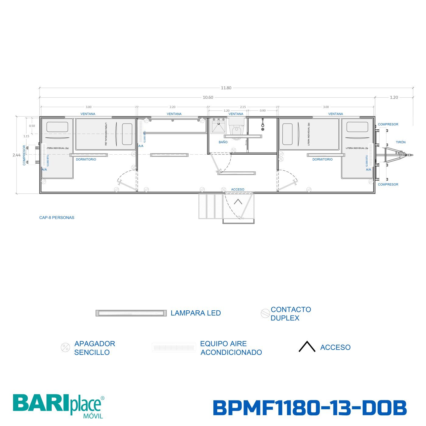 Plano en planta del modelo BPMF1180-13-DOB