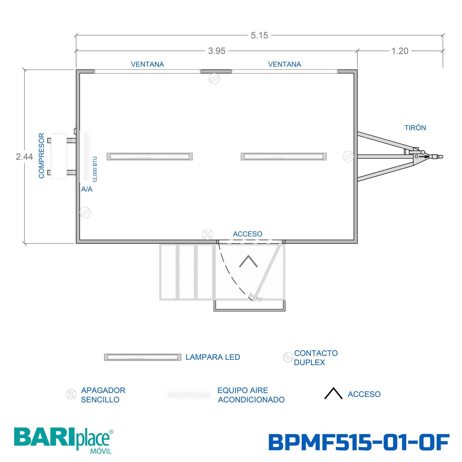 Plano en planta del modelo BPMF515-01-OF