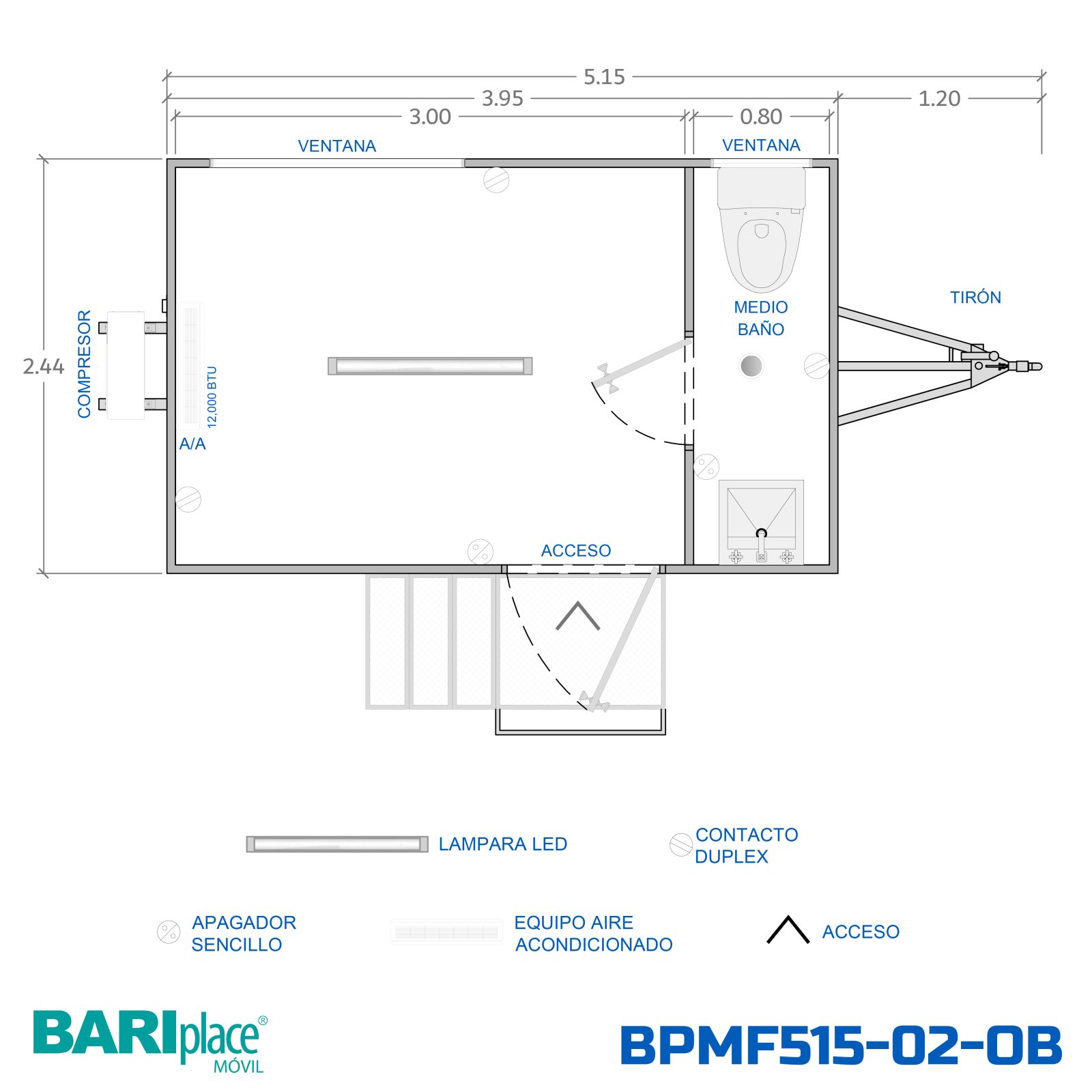 Plano en planta del modelo BPMF515-02-OB