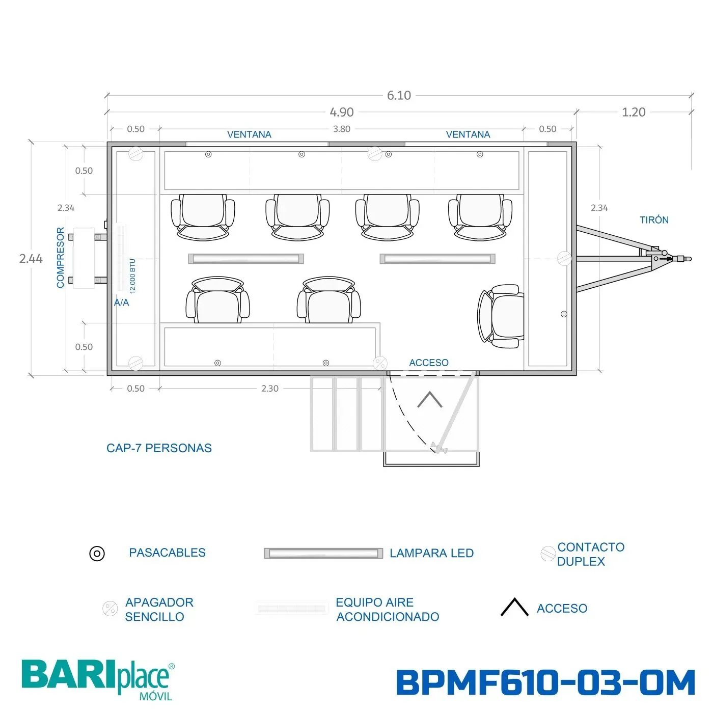 Plano en planta del modelo BPMF515-03-OM