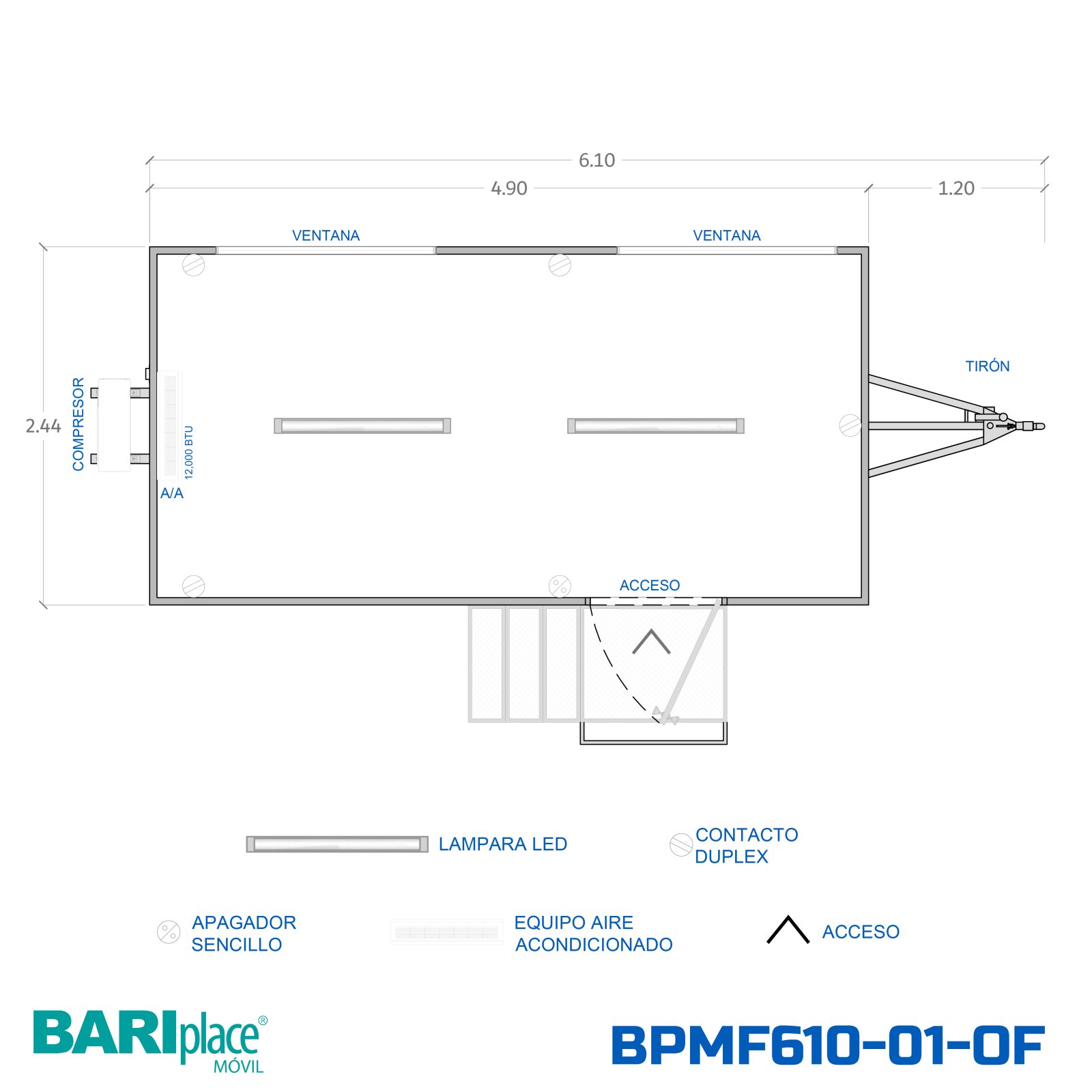 Plano en planta del modelo BPMF610-01-OF