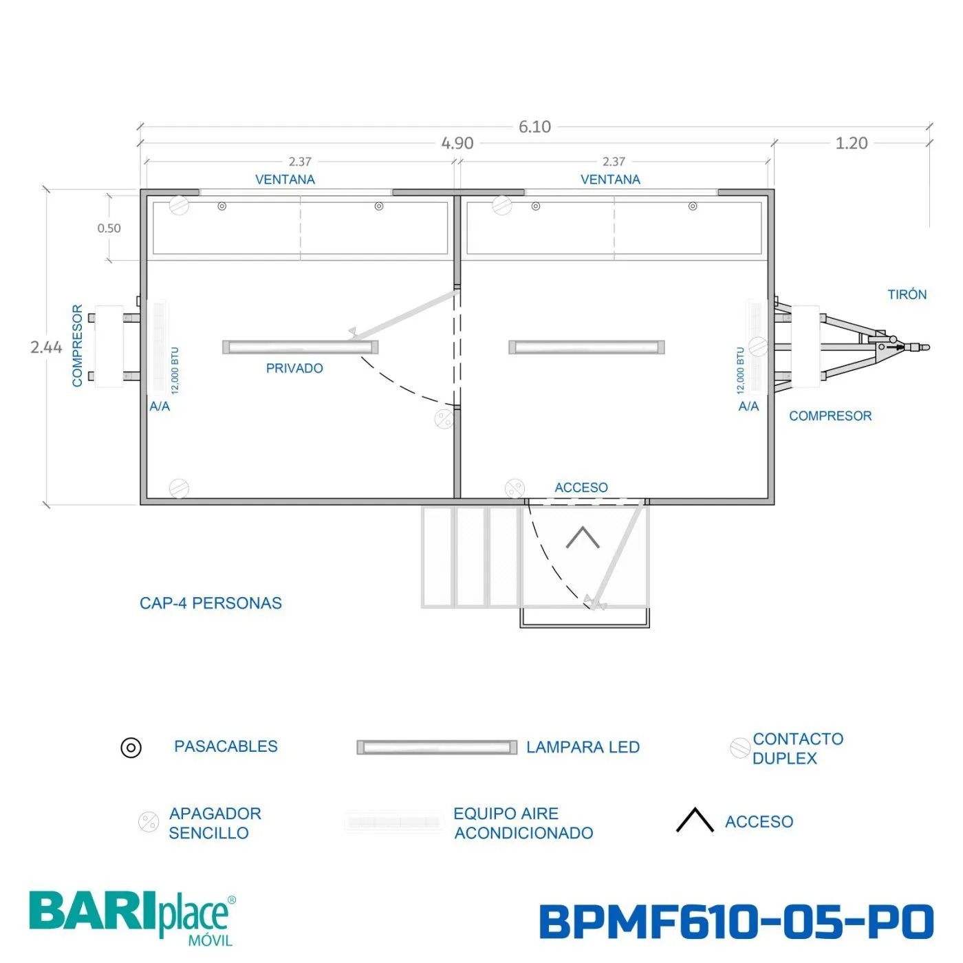 Plano en planta del modelo BPMF610-05-PO