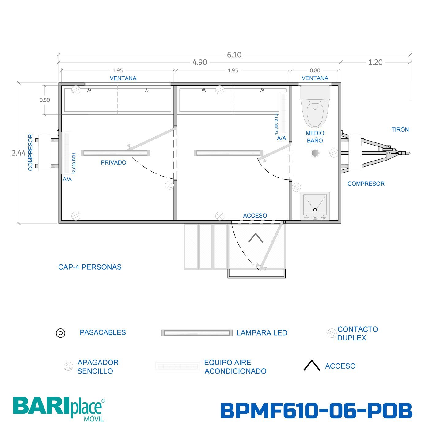Plano en planta del modelo BPMF610-06-POB