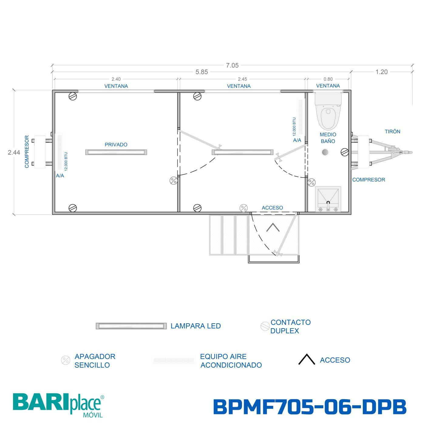 Plano en planta del modelo BPMF705-06-DPB