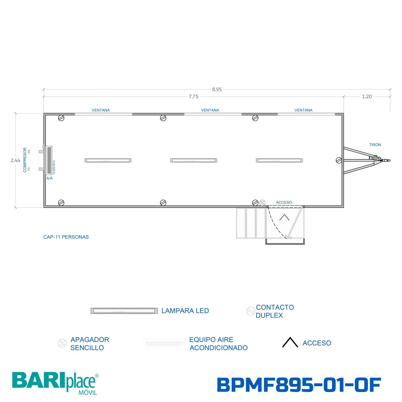 Plano en planta del modelo BPMF895-01-OF