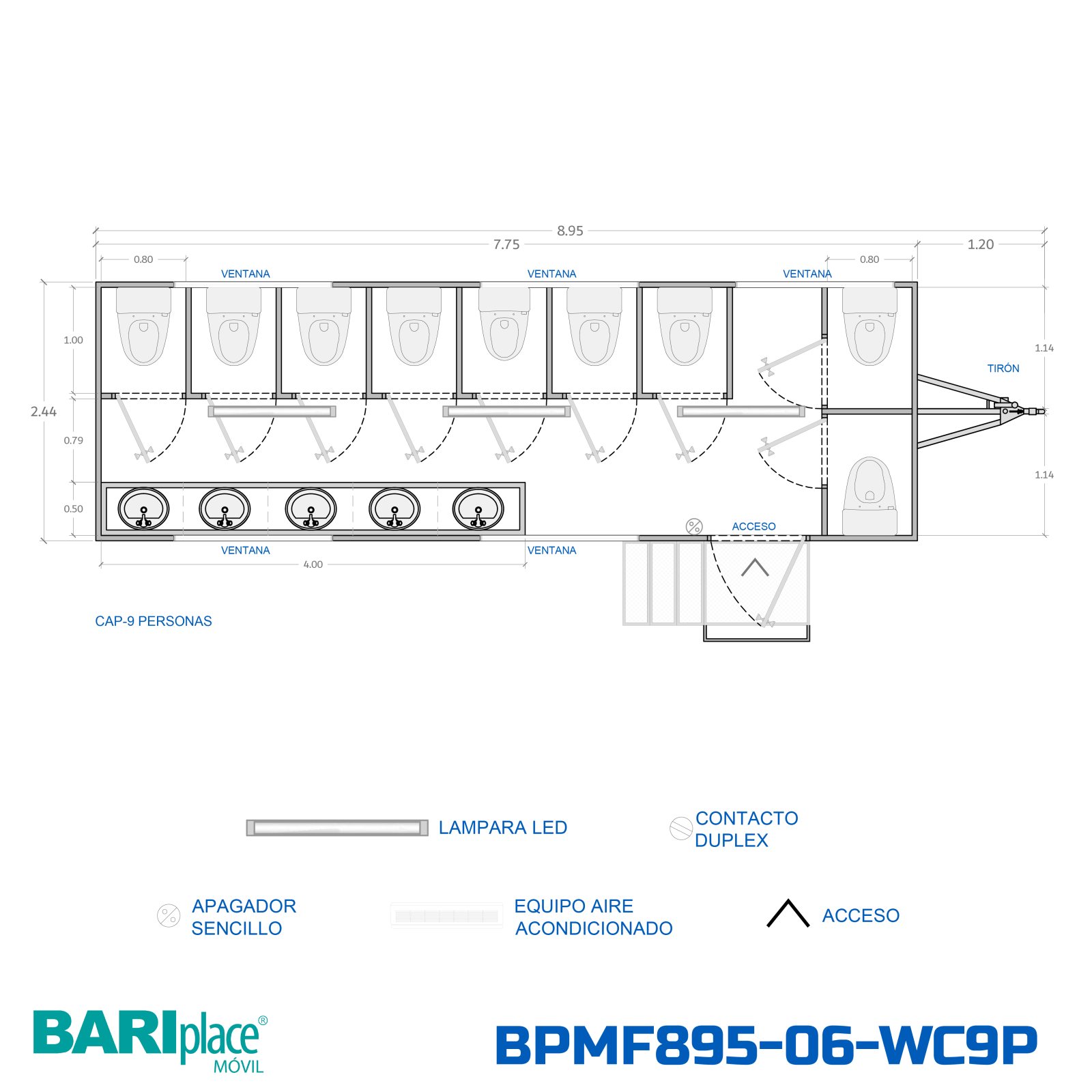 Plano en planta del modelo BPMF895-06-WC9P
