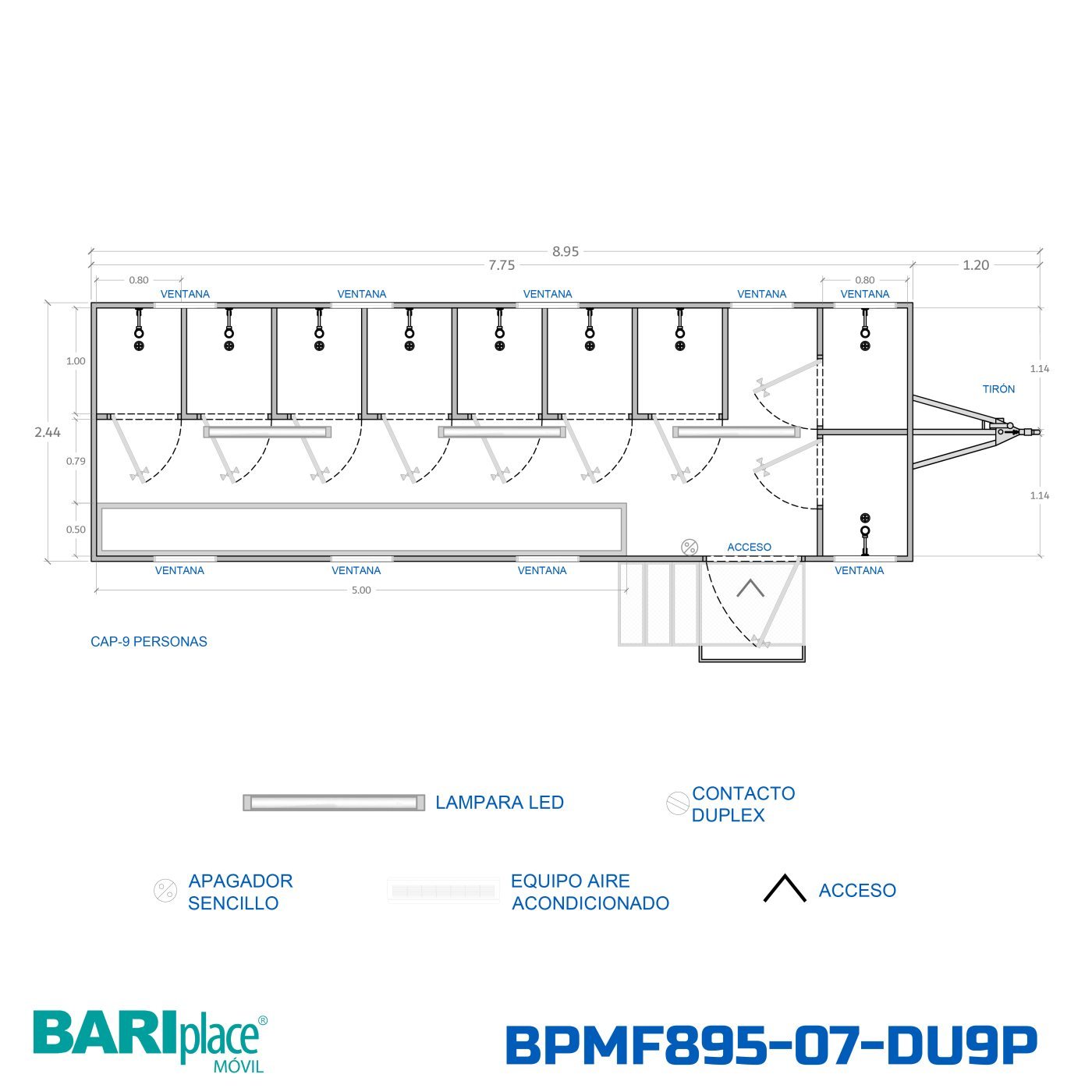 Plano en planta del modelo BPMF895-07-DU9P