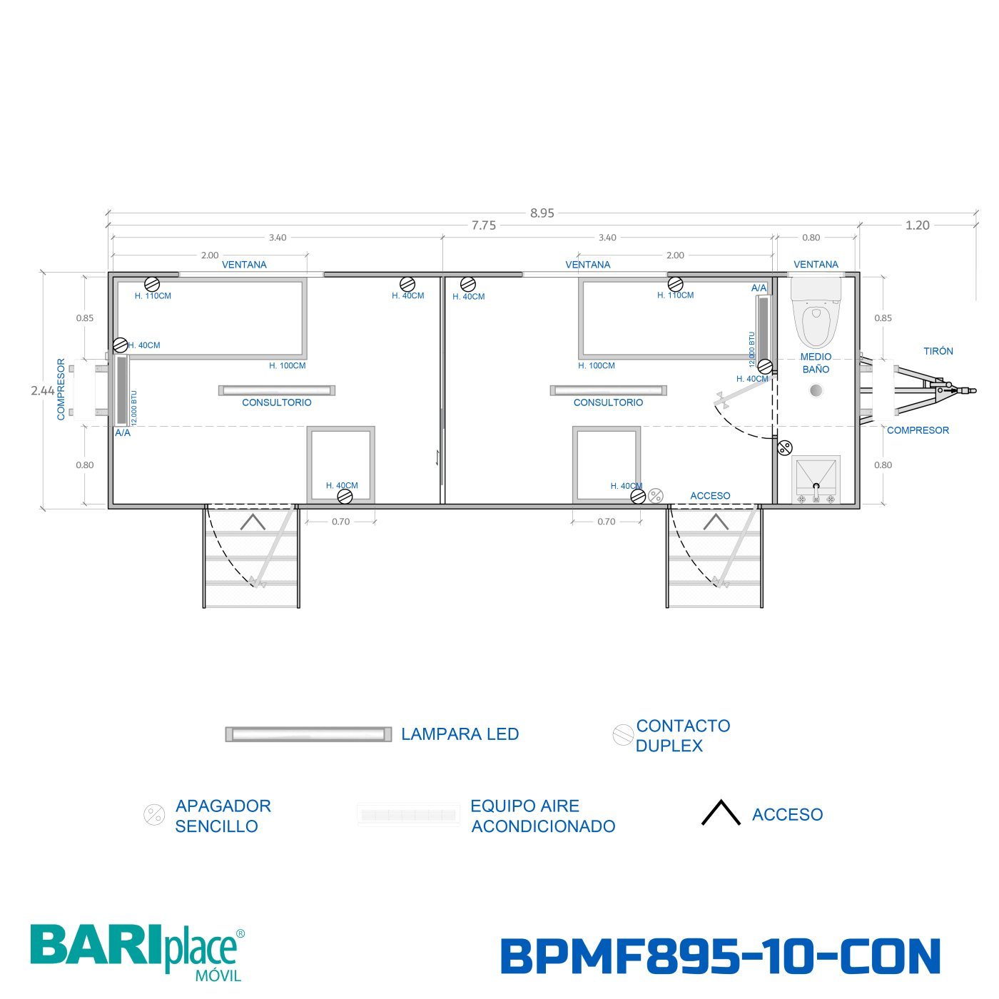 Plano en planta del modelo BPMF895-10-CON